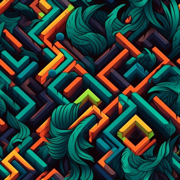 Un gros plan d'un motif coloré avec un labyrinthe au milieu de l'IA générative
