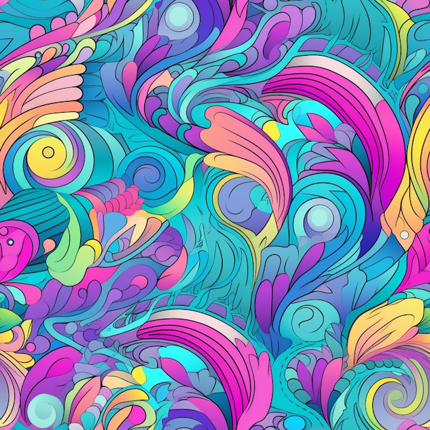 un gros plan d'un motif coloré avec des tourbillons et des vagues génératifs ai