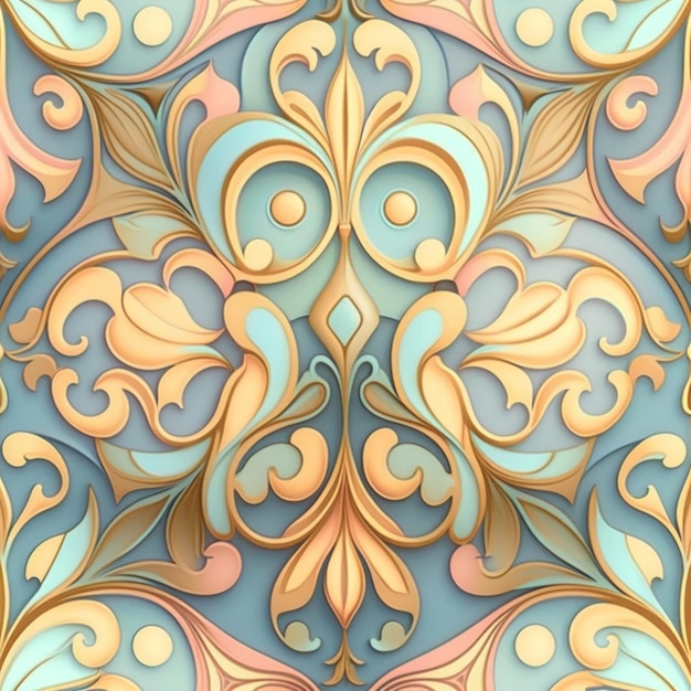 un gros plan d'un motif décoratif avec des couleurs or et bleu ai génératif