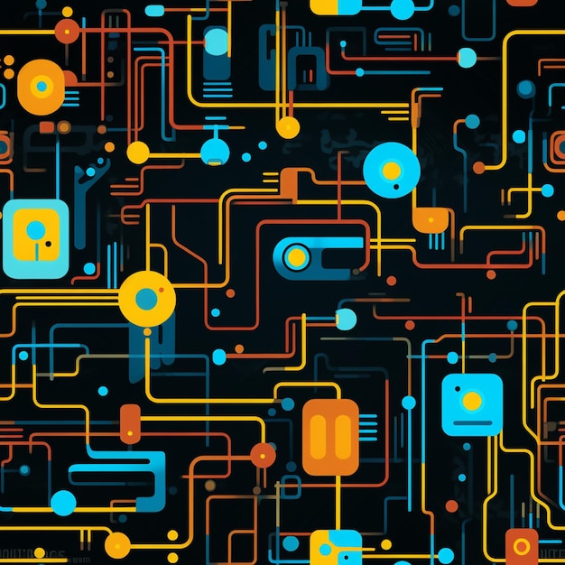 Un gros plan d'un motif de diverses lignes colorées et formes générative ai