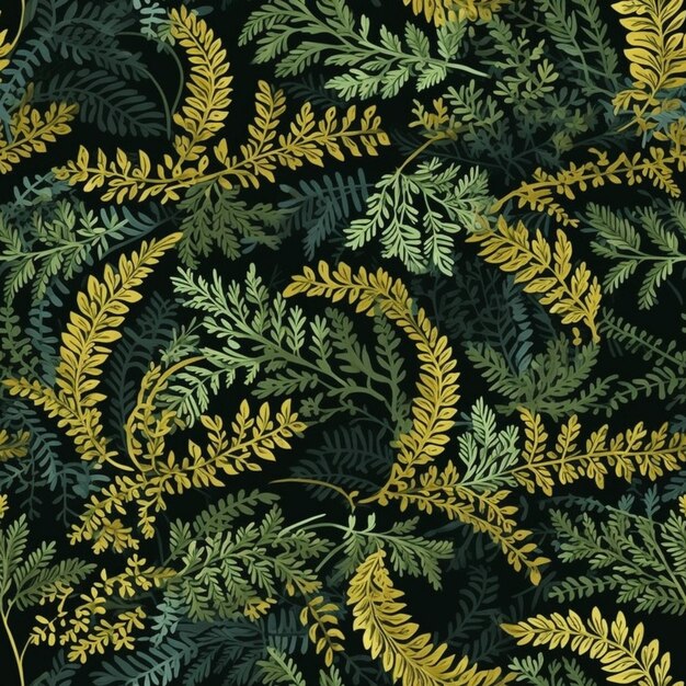 Photo un gros plan d'un motif de feuilles vertes et jaunes générative ai
