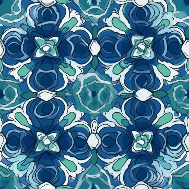 Un gros plan d'un motif de fleur bleu et blanc sur un fond bleu