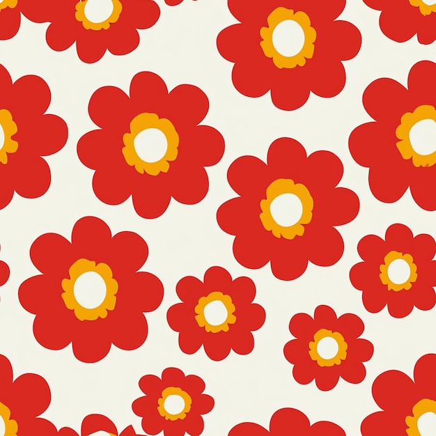 Photo un gros plan d'un motif de fleur rouge et blanc avec des centres jaunes