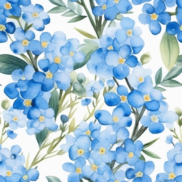 Un gros plan d'un motif de fleurs bleues sur un fond blanc ai générative