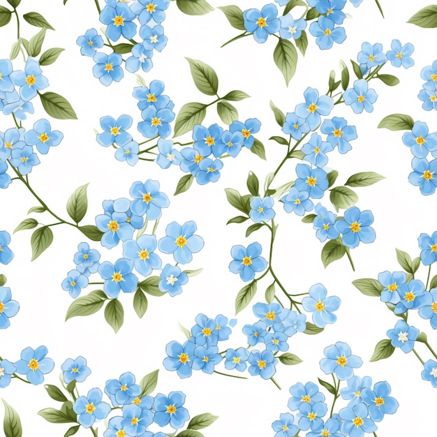 Un gros plan d'un motif de fleurs bleues sur un fond blanc ai générative