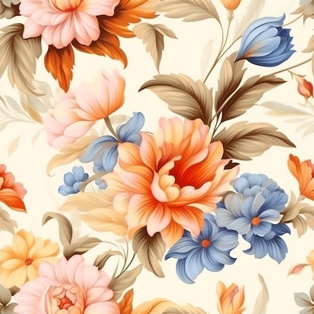 un gros plan d'un motif de fleurs avec de nombreuses couleurs ai générative