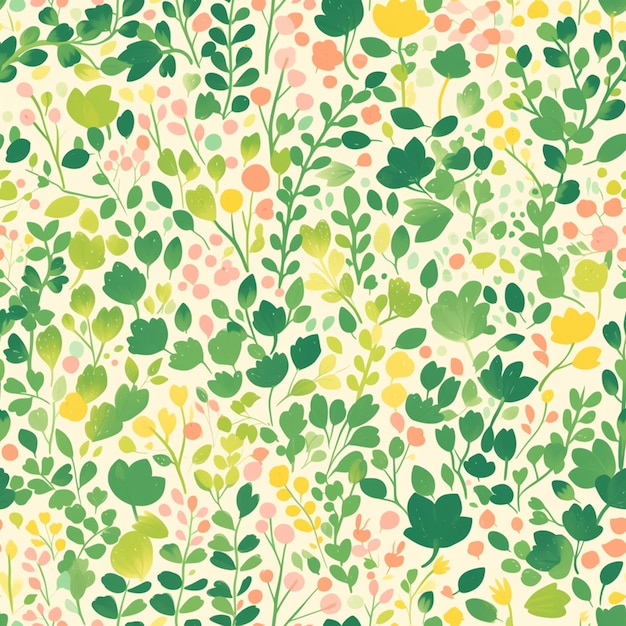 un gros plan d'un motif de fleurs vertes et jaunes générative ai