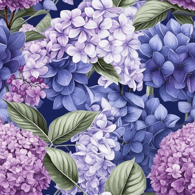 un gros plan d'un motif de fleurs violet et bleu sur fond bleu ai générative