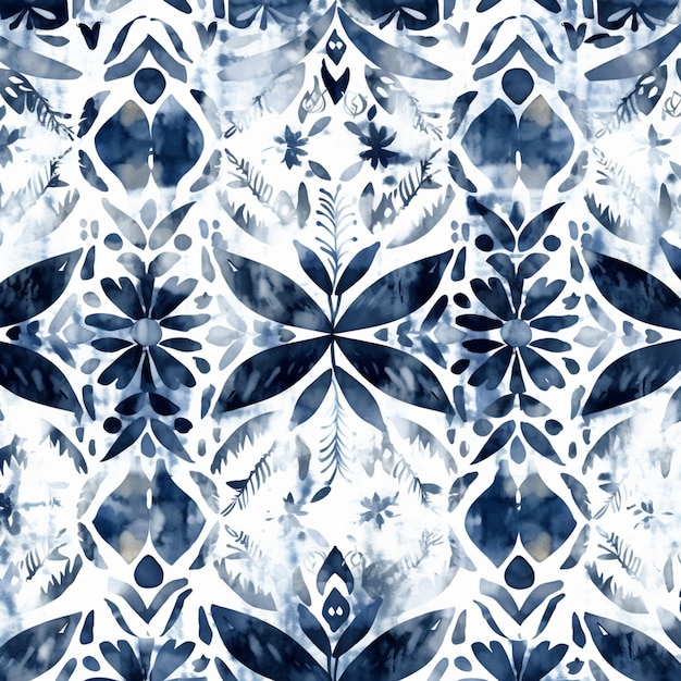 Photo un gros plan d'un motif floral bleu et blanc sur un fond blanc