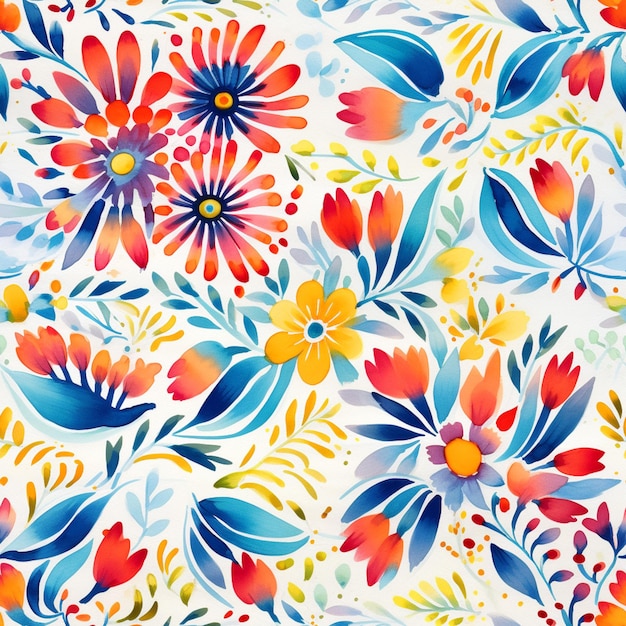 Un gros plan d'un motif floral coloré sur un fond blanc ai générative