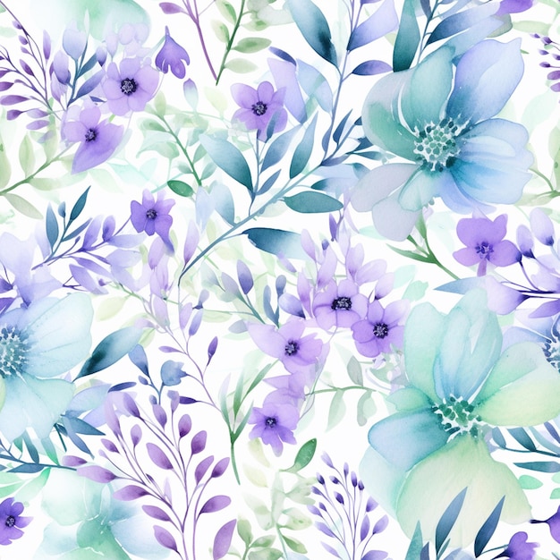 un gros plan d'un motif floral avec des fleurs bleues ai générative