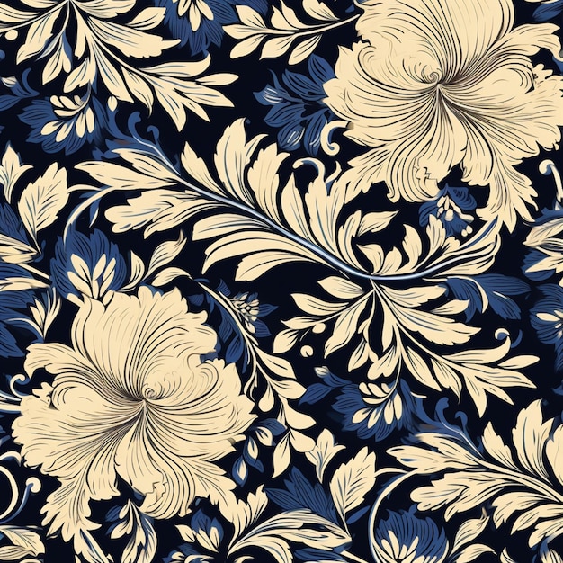 un gros plan d'un motif floral avec des fleurs bleues et blanches