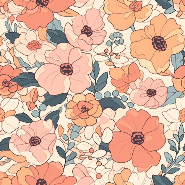 un gros plan d'un motif floral avec des fleurs orange et rose