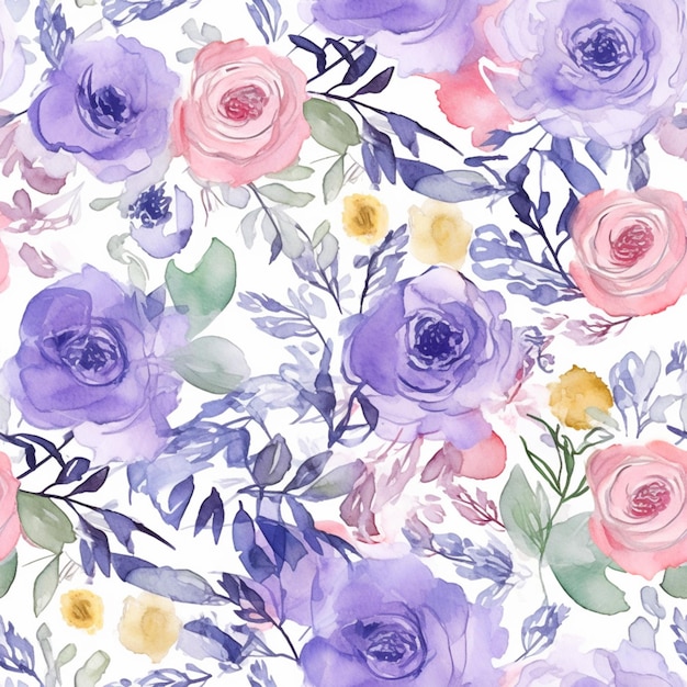 un gros plan d'un motif floral avec des fleurs violettes et jaunes