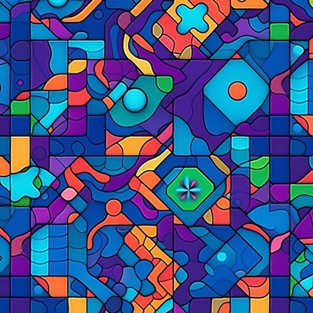 un gros plan d'un motif de mosaïque coloré avec un fond bleu