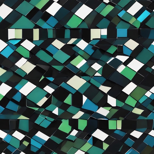 Un gros plan d'un motif noir et bleu avec des carrés blancs et verts génératifs ai