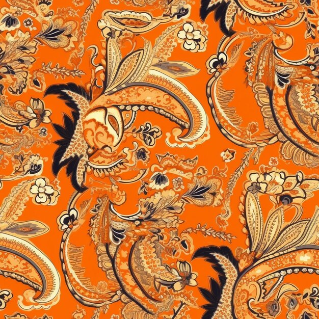 Photo un gros plan d'un motif paisley sur un fond orange génératif ai