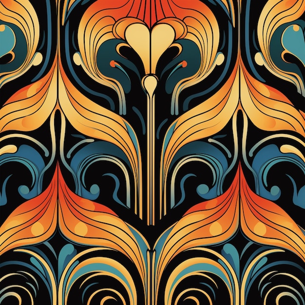 Photo un gros plan d'un motif de tourbillons orange et bleu ai génératif