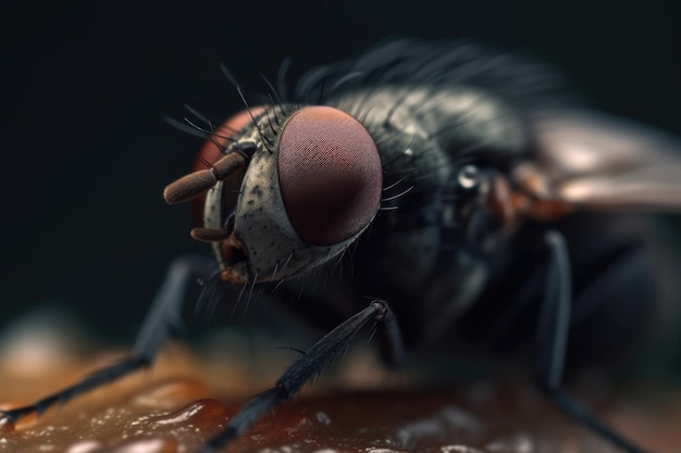 Un gros plan d'une mouche avec un fond noir