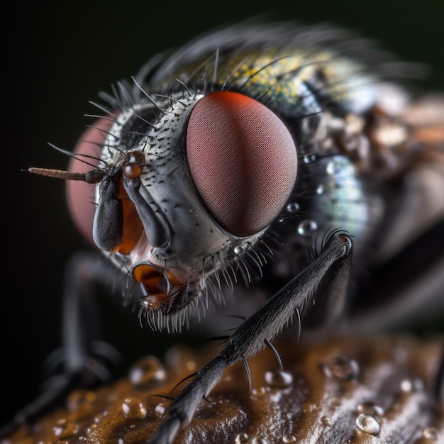 Un gros plan d'une mouche avec un fond noir