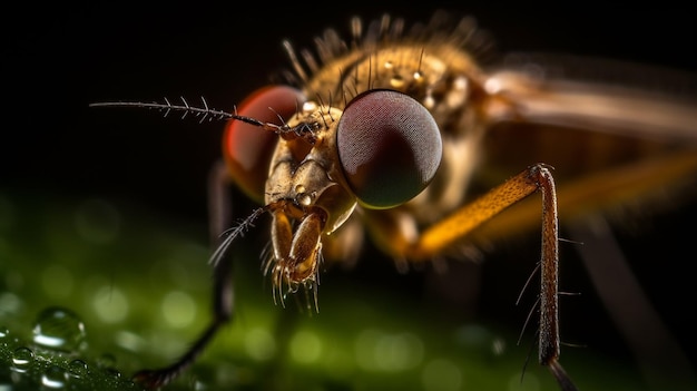 Un gros plan d'une mouche avec un fond vert