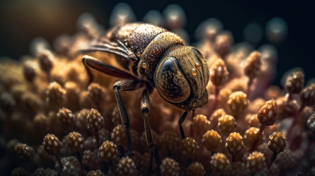 Un gros plan d'une mouche sur une plante