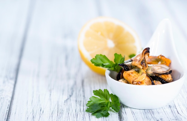 Gros plan de moules savoureuses