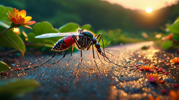 Un gros plan d'un moustique au sol