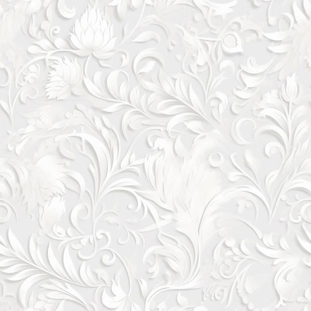Un gros plan d'un mur blanc avec un motif de fleurs générative ai