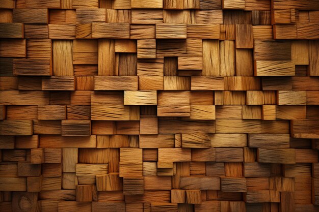 Un gros plan d'un mur en bois avec beaucoup de blocs de bois ai génératif
