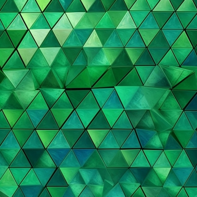 Un gros plan d'un mur carrelé vert avec beaucoup de triangles ai générative