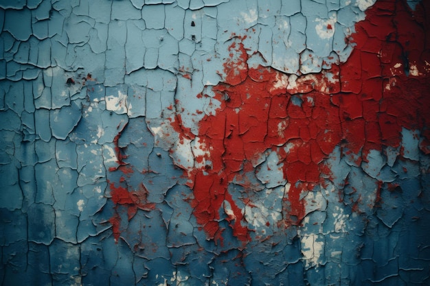 un gros plan d'un mur peint avec de la peinture rouge et bleue