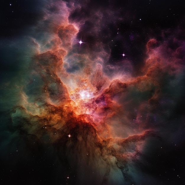 Un gros plan d'une nébuleuse colorée avec des étoiles en arrière-plan ai générative