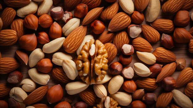 Un gros plan de noix comme les amandes, les noix et les noix de pécan