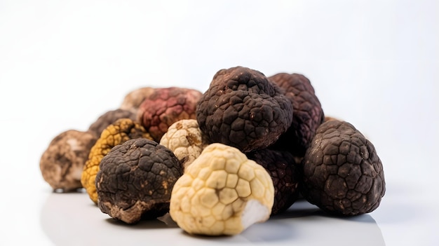 Gros plan sur de nombreux champignons gourmands aux truffes Generative AI