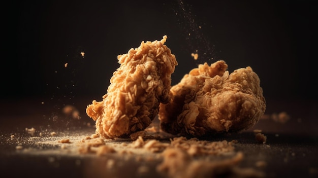 Gros plan sur des nuggets de poulet frit écrasés sur une table.