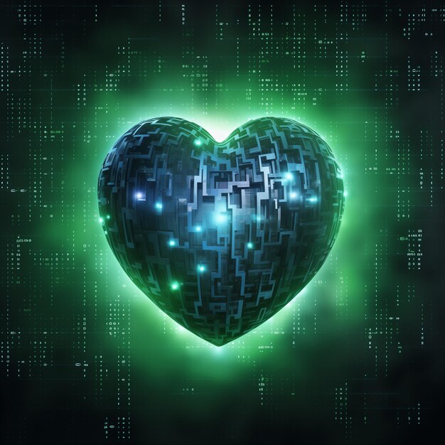 un gros plan d'un objet en forme de cœur avec un fond vert