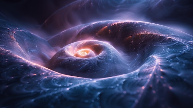 un gros plan d'un objet en forme de spirale avec une lumière brillante au milieu