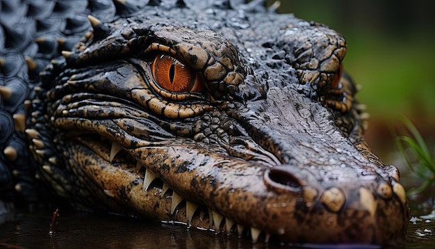 Photo un gros plan d'un œil de crocodile et un œil avec un dragon sur le dessus