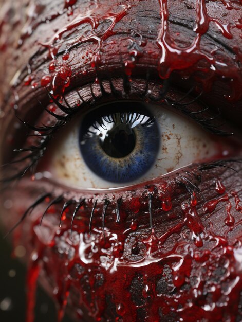 Photo un gros plan d'un oeil ensanglanté avec du sang dessus
