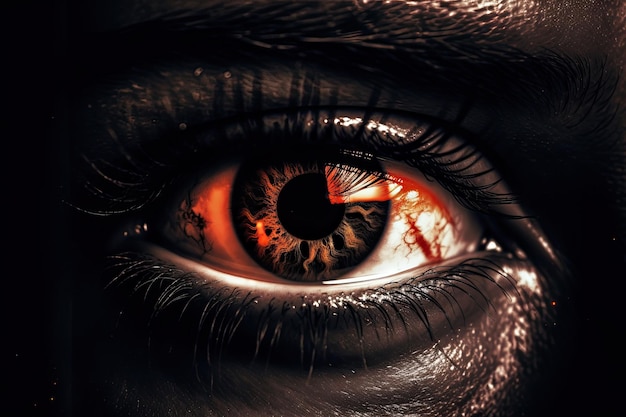 Un gros plan de l'oeil d'une femme aux yeux orange