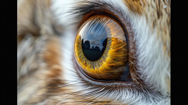 Photo un gros plan de l'œil d'un hibou l'œil du hibou est une merveille de la nature avec sa grande pupille et son iris tranchant