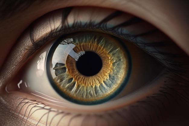 Un gros plan d'un œil humain avec le mot œil dessus