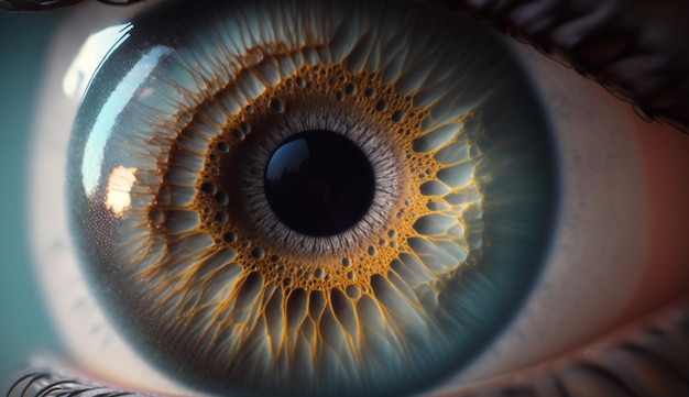 Un gros plan d'un œil humain avec une pupille noire.