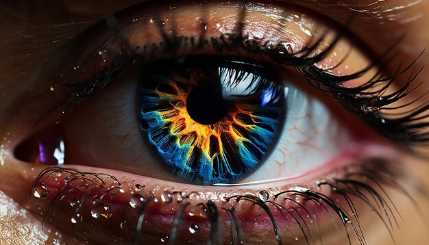 Gros plan d'un œil humain regardant l'iris vert vif généré par l'intelligence artificielle