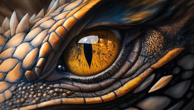 Gros plan sur l'oeil jaune du dragon Generative AI