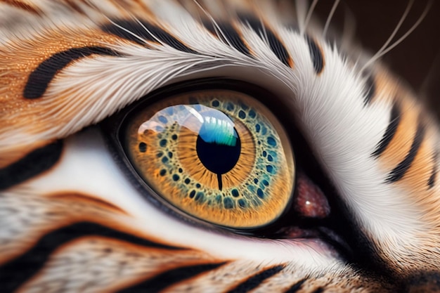 Gros plan de l'oeil de tigre en regardant la caméra ai générative