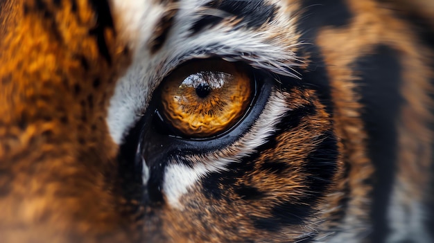 Photo un gros plan de l'œil d'un tigre avec sa pupille verticale et son iris doré l'œil de tigre est un puissant symbole de force et de férocité