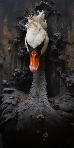 Photo un gros plan d'une oie avec une tête noire et un bec orange