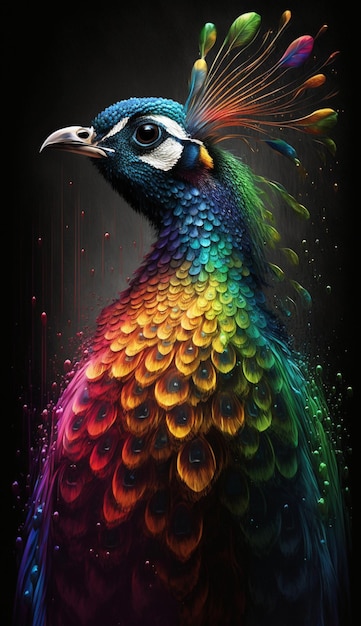 Gros plan d'un oiseau coloré sur fond noir ai générative